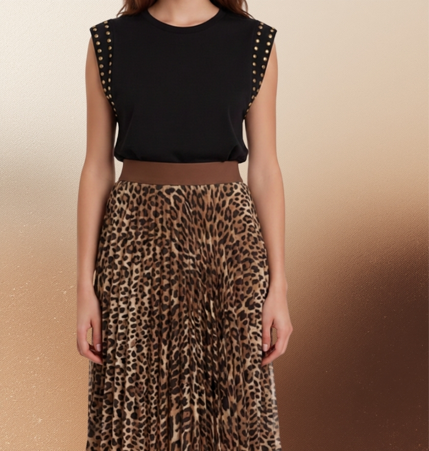 jupe maxi plissée leopard