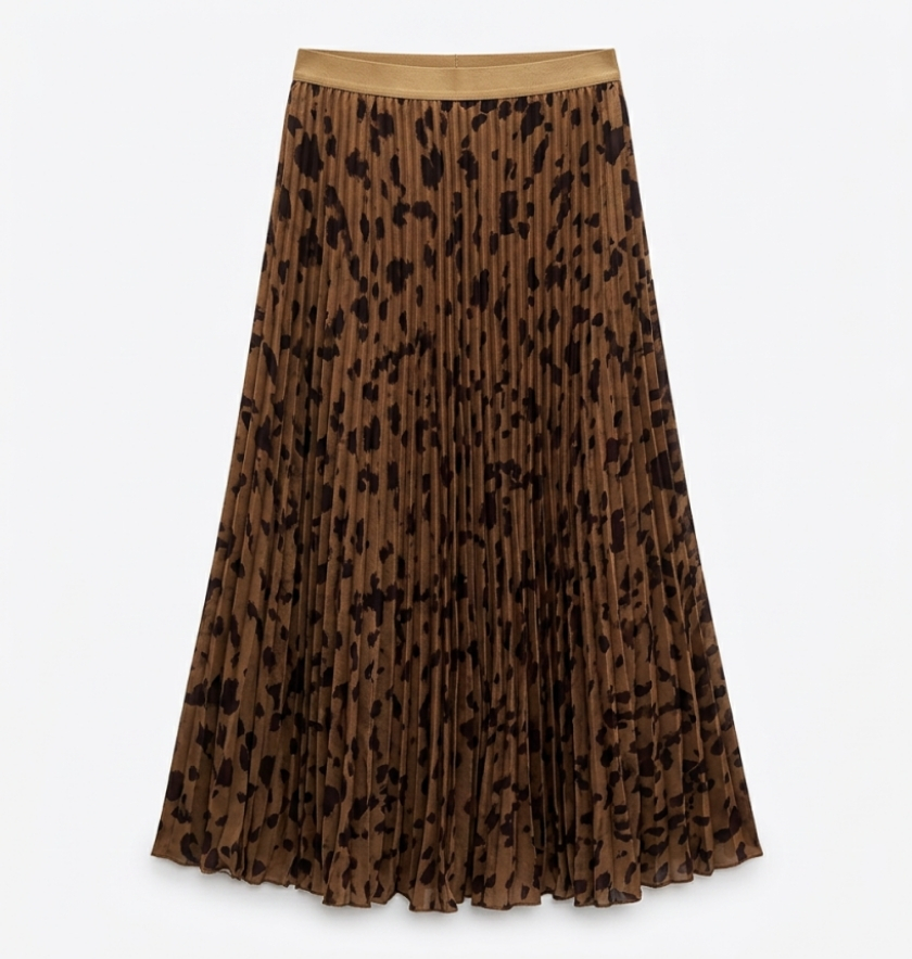 JUPE MAXI PLISSÉE (léopard fond marron)