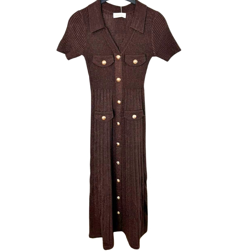 robe en maille sculptante a boutons dorés Sé Pop !