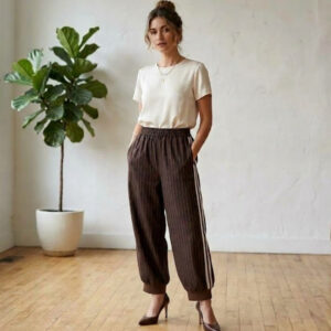 PANTALON ALADDIN (marron foncé et bandes beiges sur le coté)