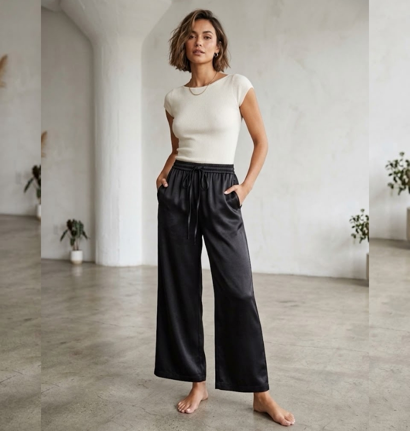 pantalon satiné noir