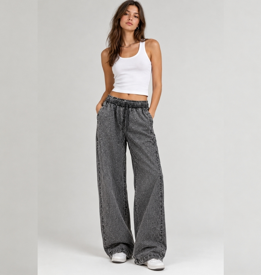 pantalon gris strass