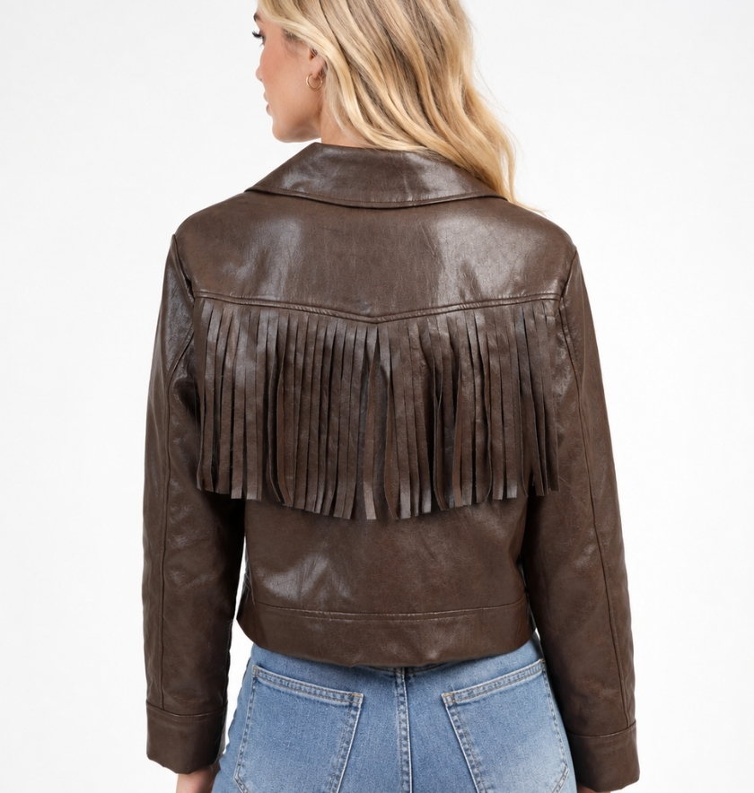 veste à franges simili cuir